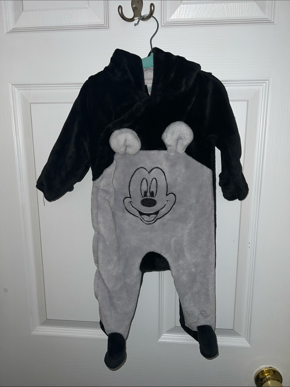 Disney Plush Mickey Hooded Footie - Black & Gray